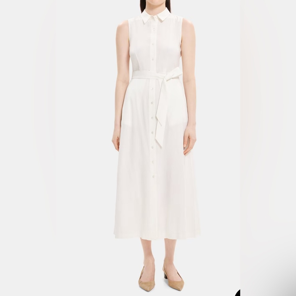 THEORY Sleeveless Shirt Dress in Linen-Blend
